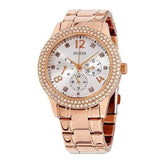  Shop Authentic Guess Bedazzle Diamonds Silver Dial Rose Gold Steel Strap Watch For Women - W1097L3 - Luxxuri