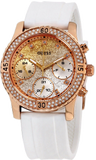  Shop Authentic Guess Confetti Crystal Rose Gold Dial White Silicone Strap Watch For Women - W1098L5 - Luxxuri