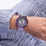  Shop Authentic Guess Dahlia Analog Silver Dial Purple Leather Strap Watch For Women - GW0529L4 - Luxxuri