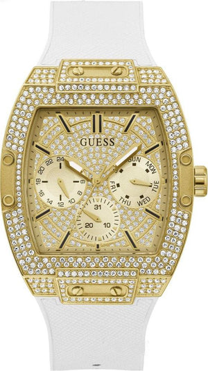  Shop Authentic Guess Phoenix Multifunction Quartz Gold Dial White Silicon Strap Watch For Men - GW0048G3 - Luxxuri
