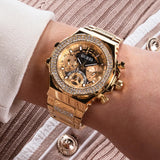  Shop Authentic Guess Fusion Chronograph Gold Dial Gold Steel Strap Watch for Women - GW0552L2 - Luxxuri