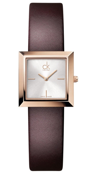  Shop Authentic Calvin Klein Mark White Dial Brown Leather Strap Watch for Women - K3R236G6 - Luxxuri