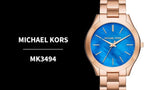  Shop Authentic Michael Kors Slim Runway Quartz Blue Dial Rose Gold Steel Strap Watch For Women - MK3494 - Luxxuri