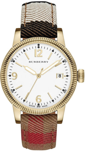  Shop Authentic Burberry Utilitarian White Dial Multicolor Leather Strap Watch for Women - BU7853 - Luxxuri