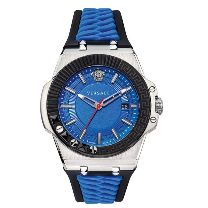  Shop Authentic Versace Chain Reaction Quartz Blue Dial Blue & Black Leather Strap Watch for Men - VEDY00119 - Luxxuri