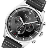  Shop Authentic Hugo Boss Pioneer Chronograph Black Dial Black Leather Strap Watch For Men - 1513708 - Luxxuri