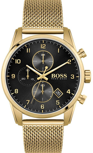  Shop Authentic Hugo Boss Skymaster Black Dial Gold Mesh Bracelet Watch for Men - 1513838 - Luxxuri