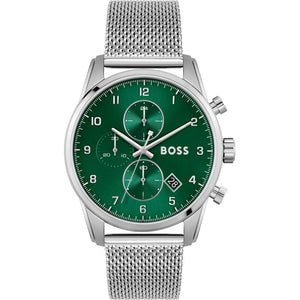 Shop Authentic Hugo Boss Skymaster Green Dial Silver Mesh Bracelet Watch for Men - 1513938 - Luxxuri
