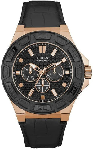  Shop Authentic Guess Force Analog Black Dial Black Leather Strap Watch For Men - W0674G6 - Luxxuri