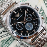  Shop Authentic Emporio Armani Franco Black Dial Silver Steel Strap Watch For Men - AR0373 - Luxxuri