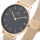  Shop Authentic Daniel Wellington Classic Petite Evergold Black Dial Gold Mesh Bracelet Watch For Women - DW00100349 - Luxxuri