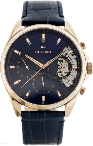  Shop Authentic Tommy Hilfiger Baker Chronograph Quartz Blue Dial Blue Leather Strap Watch For Men - 1710451 - Luxxuri