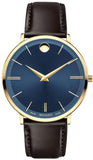  Shop Authentic Movado Ultra Slim Blue Dial Brown Leather Strap Watch For Men - 0607088 - Luxxuri