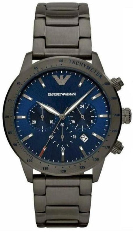  Shop Authentic Emporio Armani Mario Chronograph Blue Dial Grey Steel Strap Watch For Men - AR80045 - Luxxuri
