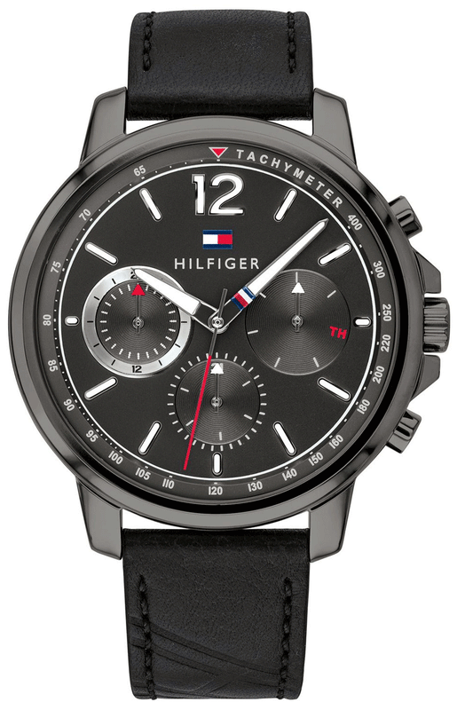  Shop Authentic Tommy Hilfiger London Chronograph Grey Dial Black Leather Strap Watch for Men - 1791533 - Luxxuri