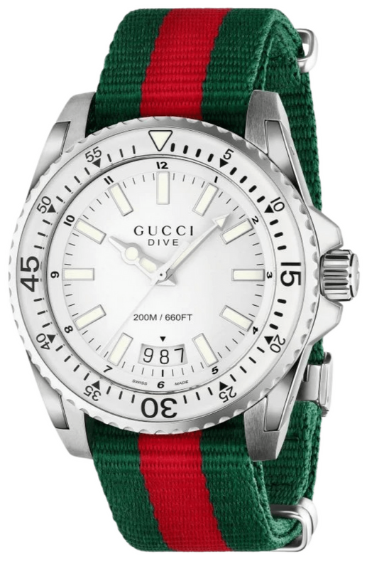  Shop Authentic Gucci Dive White Dial Red & Green Nylon Strap Watch For Men - YA136207 - Luxxuri