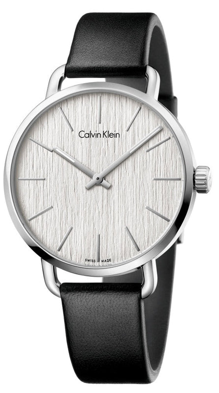  Shop Authentic Calvin Klein Even White Dial Black Leather Strap Watch for Women - K7B211C6 - Luxxuri