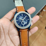  Shop Authentic Fossil Machine Chronograph Blue Dial Brown Leather Strap Watch for Men - FS5232 - Luxxuri