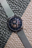  Shop Authentic Tommy Hilfiger Spencer Skeleton Black Dial Silver Mesh Bracelet Watch for Men - 1791643 - Luxxuri