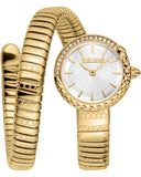 Just Cavalli Enchanting White Dial Gold Steel Strap Watch for Women - JC1L301M0025
