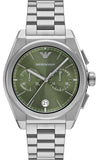  Shop Authentic Emporio Armani Federico Chronograph Green Dial Silver Steel Strap Watch for Men - AR11640 - Luxxuri