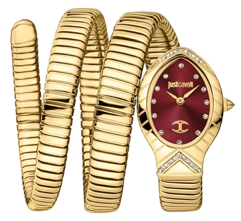 Just Cavalli Classico Lungo Red Dial Gold Steel Strap Watch for Women - JC1L248M0035