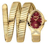 Just Cavalli Classico Lungo Red Dial Gold Steel Strap Watch for Women - JC1L248M0035