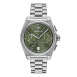  Shop Authentic Emporio Armani Federico Chronograph Green Dial Silver Steel Strap Watch for Men - AR11640 - Luxxuri