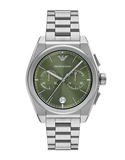  Shop Authentic Emporio Armani Federico Chronograph Green Dial Silver Steel Strap Watch for Men - AR11640 - Luxxuri