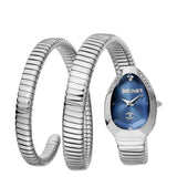 Just Cavalli Serpente Metallica Blue Dial Silver Steel Strap Watch for Women - JC1L209M0025