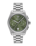  Shop Authentic Emporio Armani Federico Chronograph Green Dial Silver Steel Strap Watch for Men - AR11640 - Luxxuri