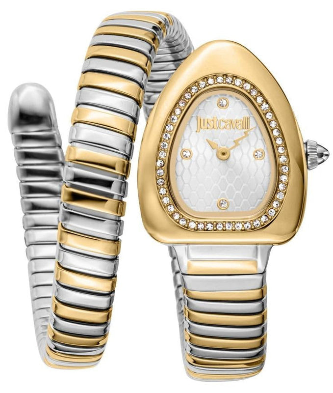 Just Cavalli Lady Snake Silver Dial Two Tone Steel Strap Watch for Women - JC1L249M0055