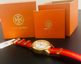 Tory Burch The Tory Chronograph White Dial Tri Tone NATO Strap Watch for Women - TBW1036