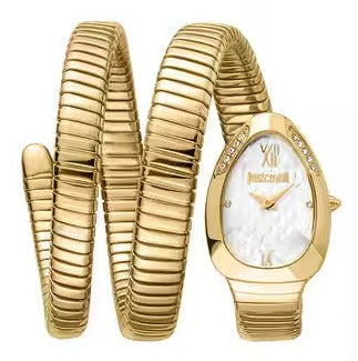 Just Cavalli Serpente Metallica White Dial Gold Steel Strap Watch for Women - JC1L224M0035