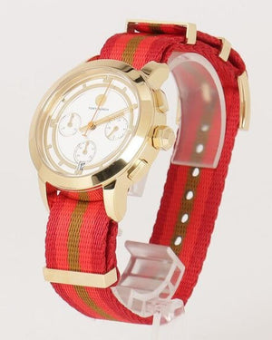 Tory Burch The Tory Chronograph White Dial Tri Tone NATO Strap Watch for Women - TBW1036