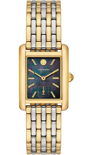 Tory Burch Eleanor Mother of Pearl Black Dial Two Tone Steel Strap Watch for Women - TBW1084