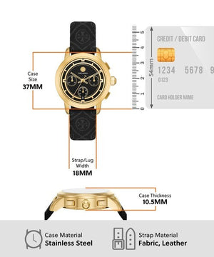 Tory Burch The Tory Chronograph Black Dial Black Leather Strap Watch for Women - TBW1055