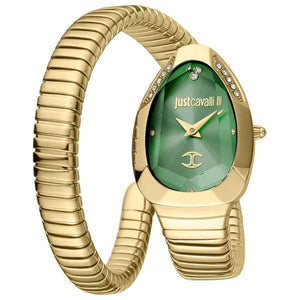 Just Cavalli Serpente Metallica Green Dial Gold Steel Strap Watch for Women - JC1L208M0045
