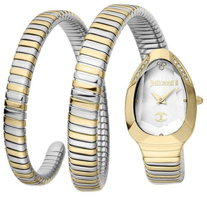 Just Cavalli Glam Evo 4 White Dial Two Tone Steel Strap Watch for Women - JC1L209M0065