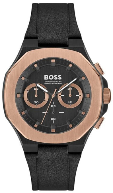  Shop Authentic Hugo Boss Taper Chronograph Black Dial Black Leather Strap Watch for Men - 1514089 - Luxxuri