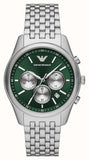 Emporio Armani Antonio Chronograph Green Dial Silver Steel Strap Watch for Men - AR11581