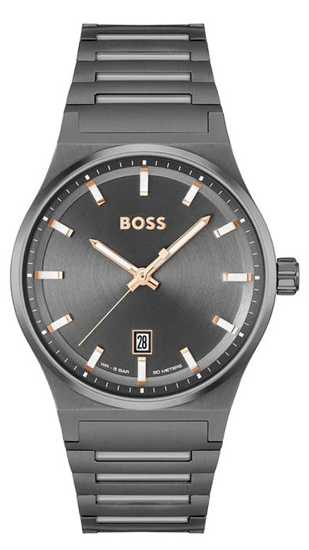 Hugo Boss Candor Grey Dial Grey Steel Strap Watch for Men - 1514078