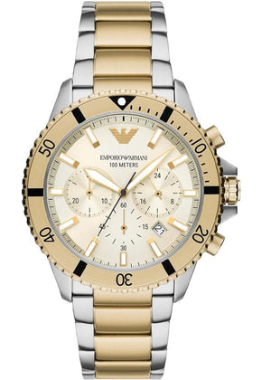 Emporio Armani World Explorer Chronograph Cream Dial Two Tone Steel Strap Watch for Men - AR11606