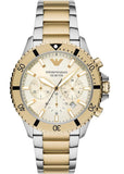 Emporio Armani World Explorer Chronograph Cream Dial Two Tone Steel Strap Watch for Men - AR11606