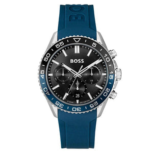 Hugo Boss Runner Chronograph Black Dial Blue Silicone Strap Watch for Men - 1514245