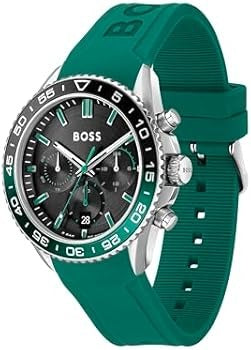 Hugo Boss Runner Chronograph Black Dial Green Silicone Strap Watch for Men - 1514246
