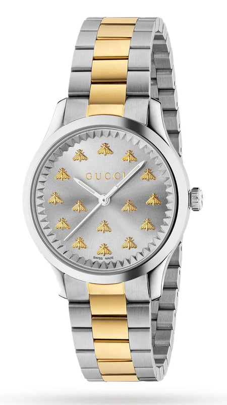 Gucci G Timeless 18K Gold Silver Dial Two Tone Steel Strap Watch for Women - YA1265032