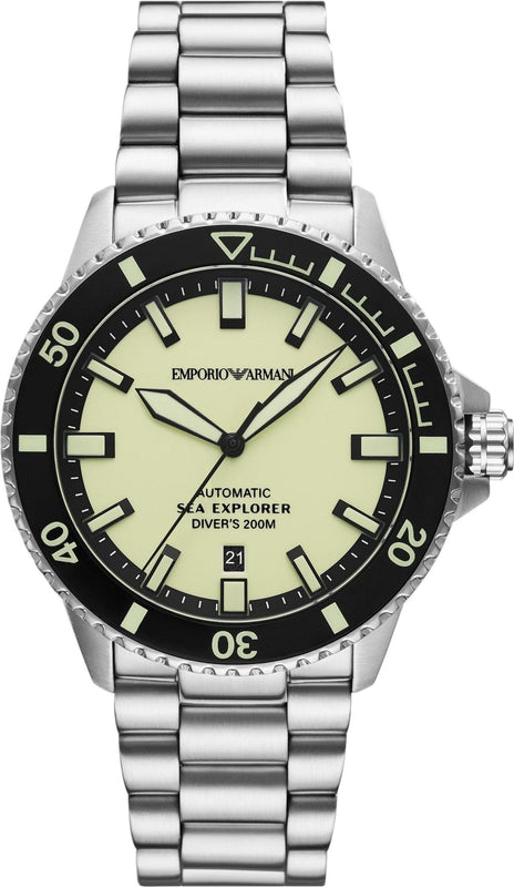 Emporio Armani Sea Explorer Yellow Dial Silver Steel Strap Watch for Men - AR60083