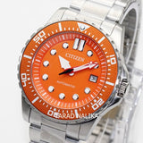 Citizen Mechanical Automatic Orange Dial Silver Steel Strap Watch for Men - NJ0128-80X