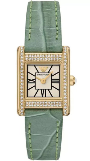  Shop Authentic Emporio Armani Classic White Dial Green Leather Strap Watch for Women - AR11661 - Luxxuri